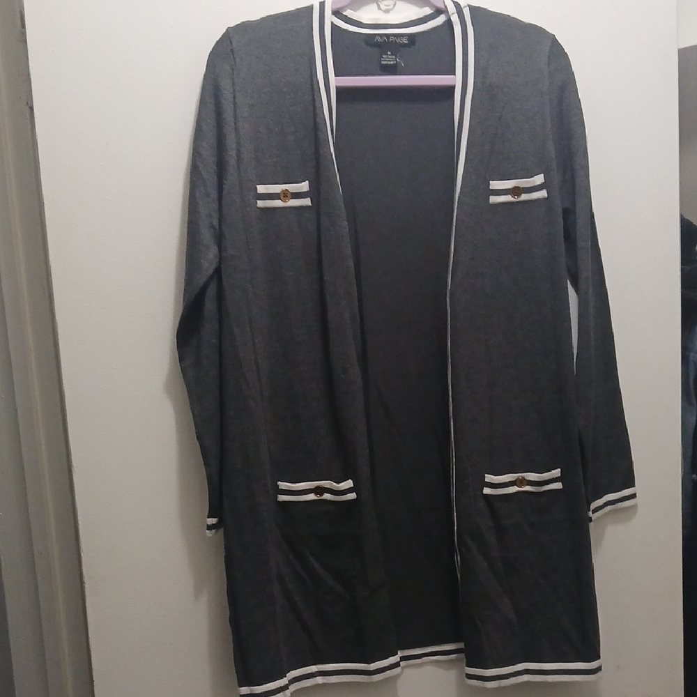 Pre-loved Gray Long Cardigan with White Trim